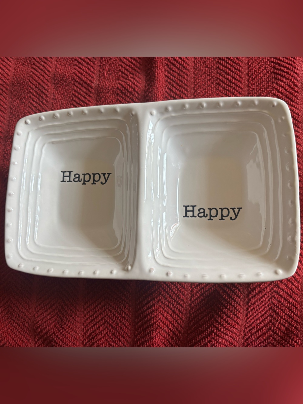Mudd Pie Double Dip Bowl with "Happy" Text